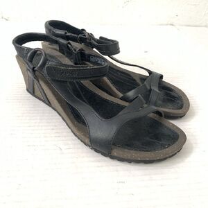 Teva Womens 8.5 Cabrillo Slingback Wedges Sandals Leather Black Strappy